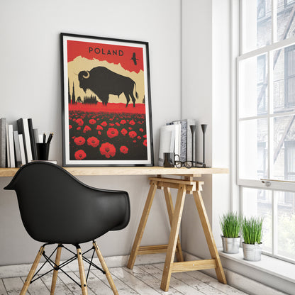 Poland Print | Travel Poster | European Bison | White Stork | Corn Poppy | Polish Gift | Birthday Present | Home Decor Artwork