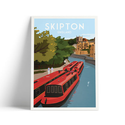 Skipton Travel Poster -  Narrow Boats on the Leeds and Liverpool Canal Travel Poster Print - Yorkshire - England