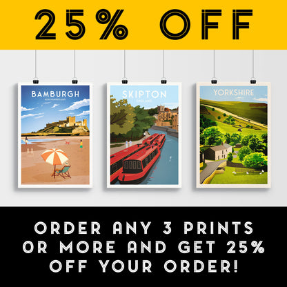 Skipton Travel Poster -  Narrow Boats on the Leeds and Liverpool Canal Travel Poster Print - Yorkshire - England