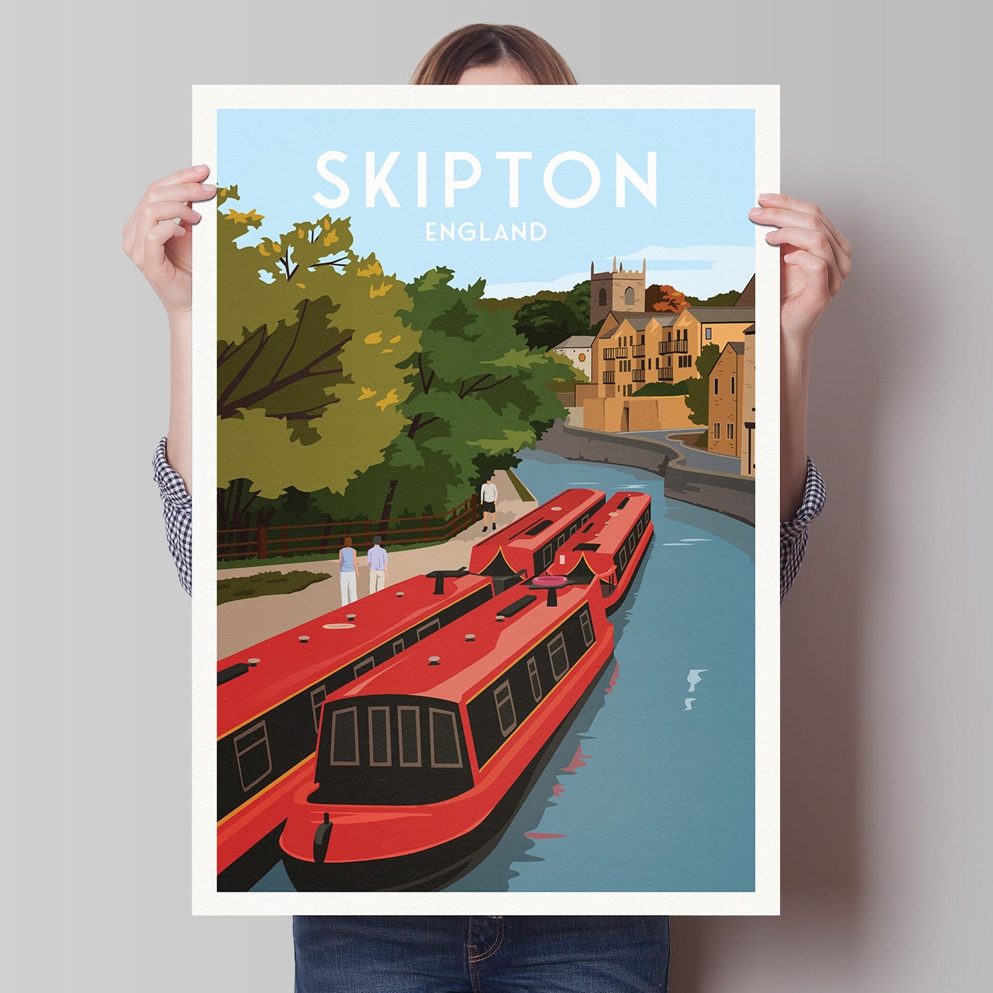 Skipton Travel Poster -  Narrow Boats on the Leeds and Liverpool Canal Travel Poster Print - Yorkshire - England