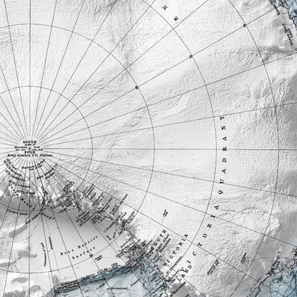 Antarctica Map - Vintage Style Print (1922)  - South Pole Shaded Relief Map - Detailed Topography - Wall Art Print