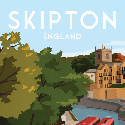 Skipton Travel Poster -  Narrow Boats on the Leeds and Liverpool Canal Travel Poster Print - Yorkshire - England