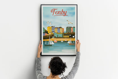 Tenby Travel Poster - Tenby prints, Tenby Art, Wales Print Poster, Welsh Art, Tenby Harbour, Pembrokeshire Prints by Printagonist