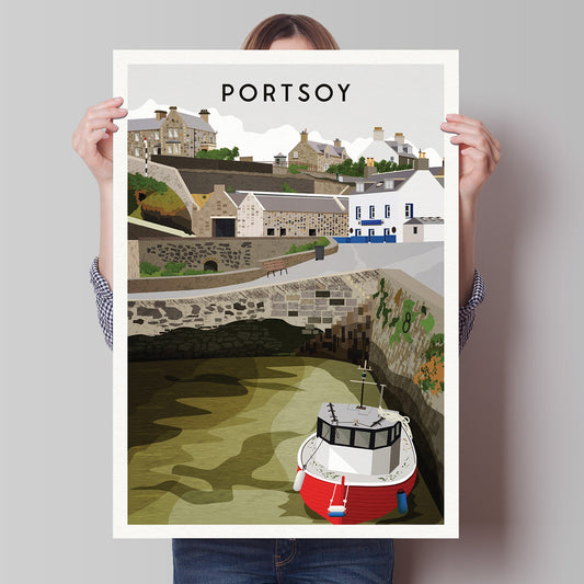 Portsoy Harbour Travel Poster Print - Aberdeenshire - Scotland  - Scottish Landscape - Banff - Moray Firth