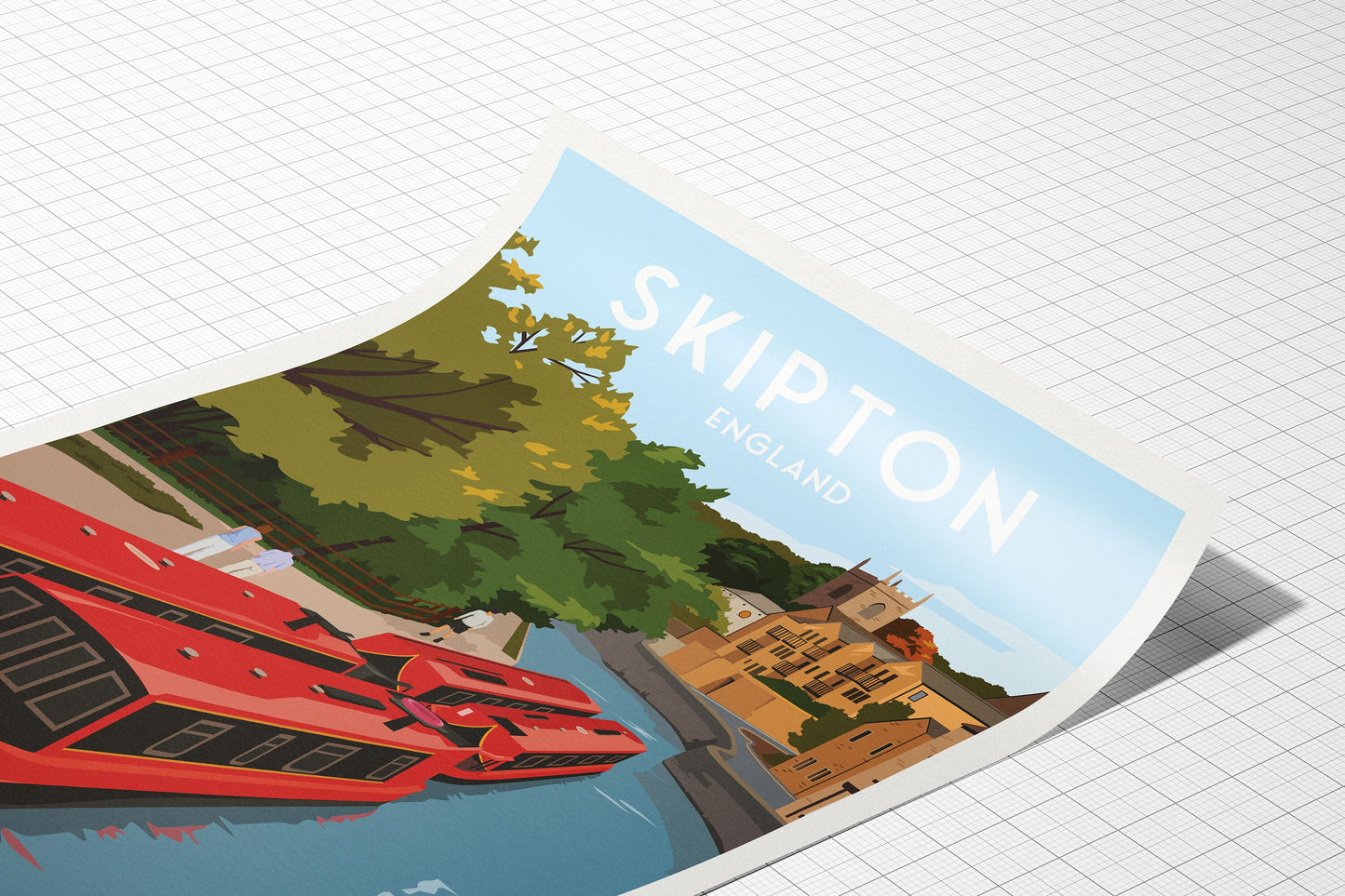 Skipton Travel Poster -  Narrow Boats on the Leeds and Liverpool Canal Travel Poster Print - Yorkshire - England