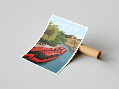 Skipton Travel Poster -  Narrow Boats on the Leeds and Liverpool Canal Travel Poster Print - Yorkshire - England