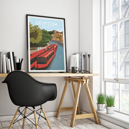 Skipton Travel Poster -  Narrow Boats on the Leeds and Liverpool Canal Travel Poster Print - Yorkshire - England