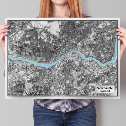 Newcastle, England - Shaded Relief Map - Detailed Topography - Newcastle-Upon-Tyne - Lidar Map