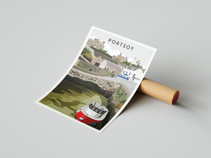 Portsoy Harbour Travel Poster Print - Aberdeenshire - Scotland  - Scottish Landscape - Banff - Moray Firth