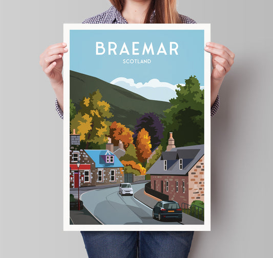 Braemar Travel Poster - Scotland - Scottish Landscape Wall Art for Home or Office Decor - A3, A2, A1