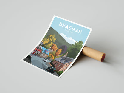 Braemar Travel Poster - Scotland - Scottish Landscape Wall Art for Home or Office Decor - A3, A2, A1