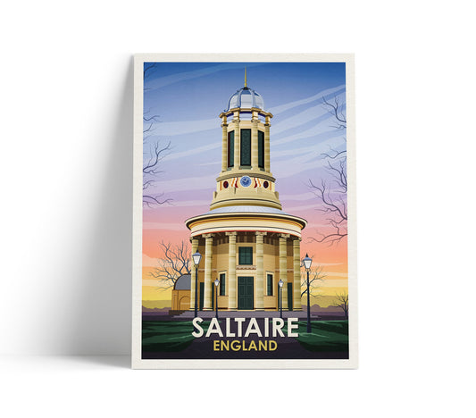 Saltaire Print - Shipley Travel Poster - Yorkshire -  England - World Heritage Site - United Reformed Church - Congregational church