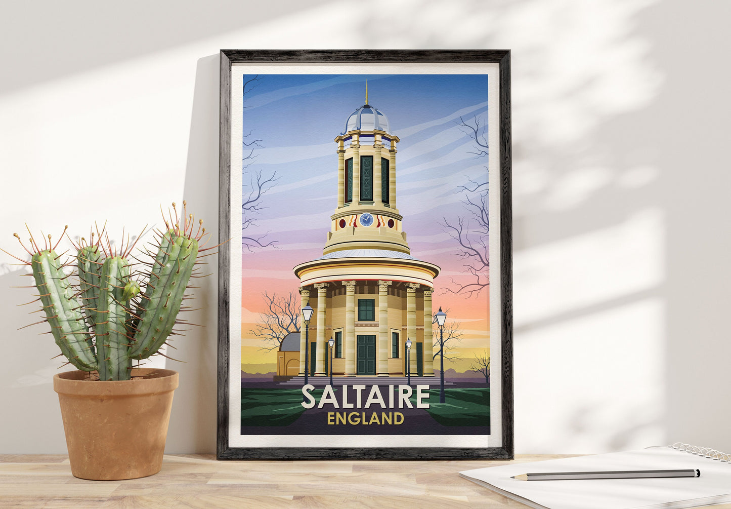 Saltaire Print - Shipley Travel Poster - Yorkshire -  England - World Heritage Site - United Reformed Church - Congregational church