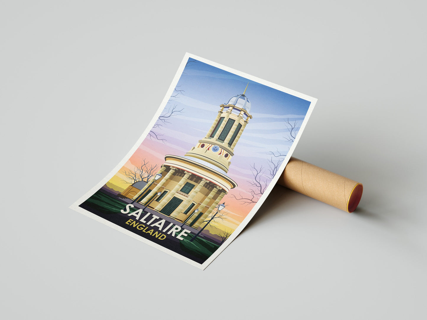 Saltaire Print - Shipley Travel Poster - Yorkshire -  England - World Heritage Site - United Reformed Church - Congregational church