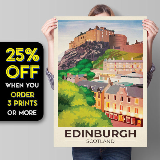 Edinburgh Travel Poster - Grassmarket - Edinburgh Castle