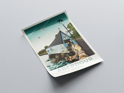 Aberdour Travel Poster, Aberdour Boat Club, Black Sands Beach and Harbour, Fife