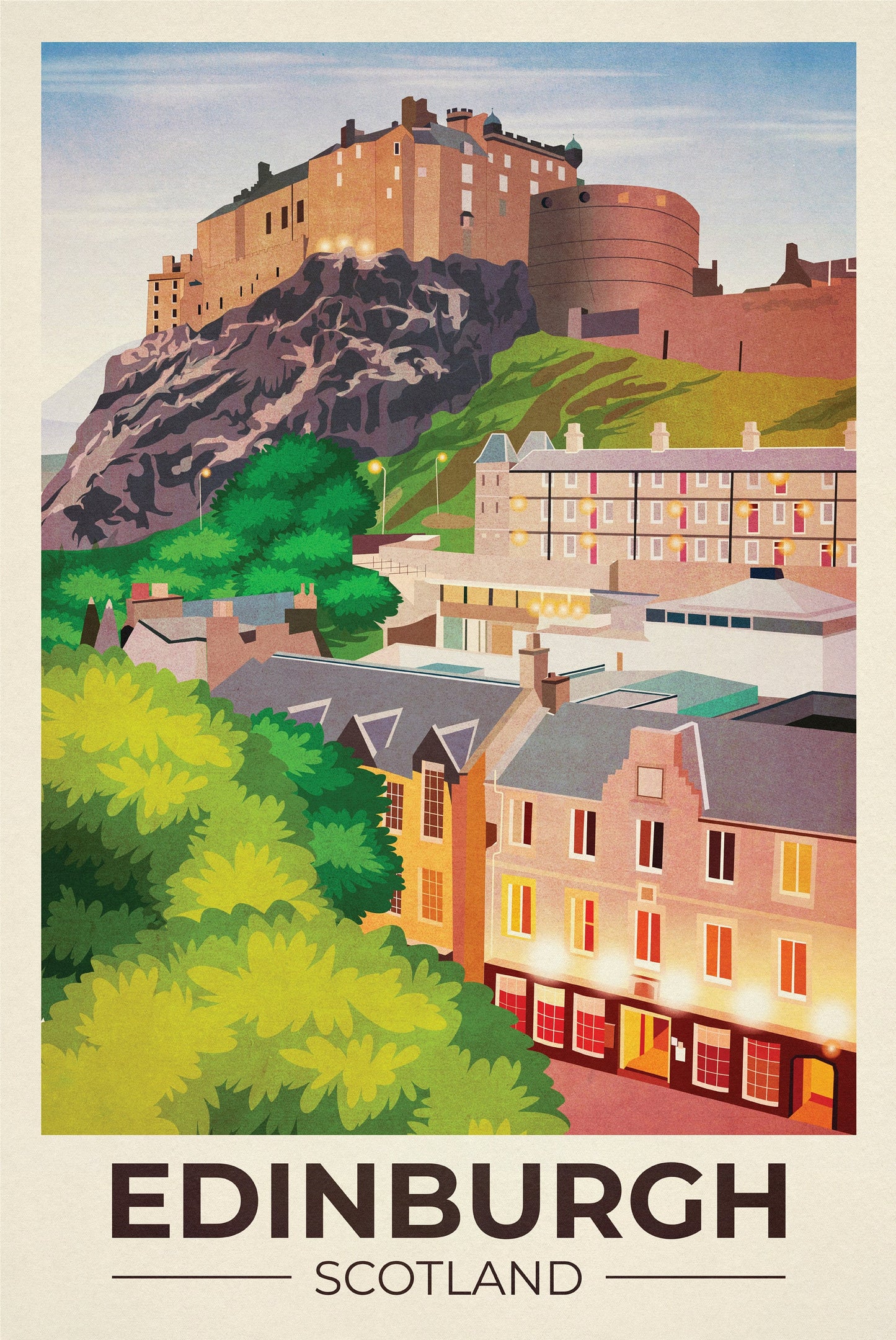 Edinburgh Travel Poster - Grassmarket - Edinburgh Castle