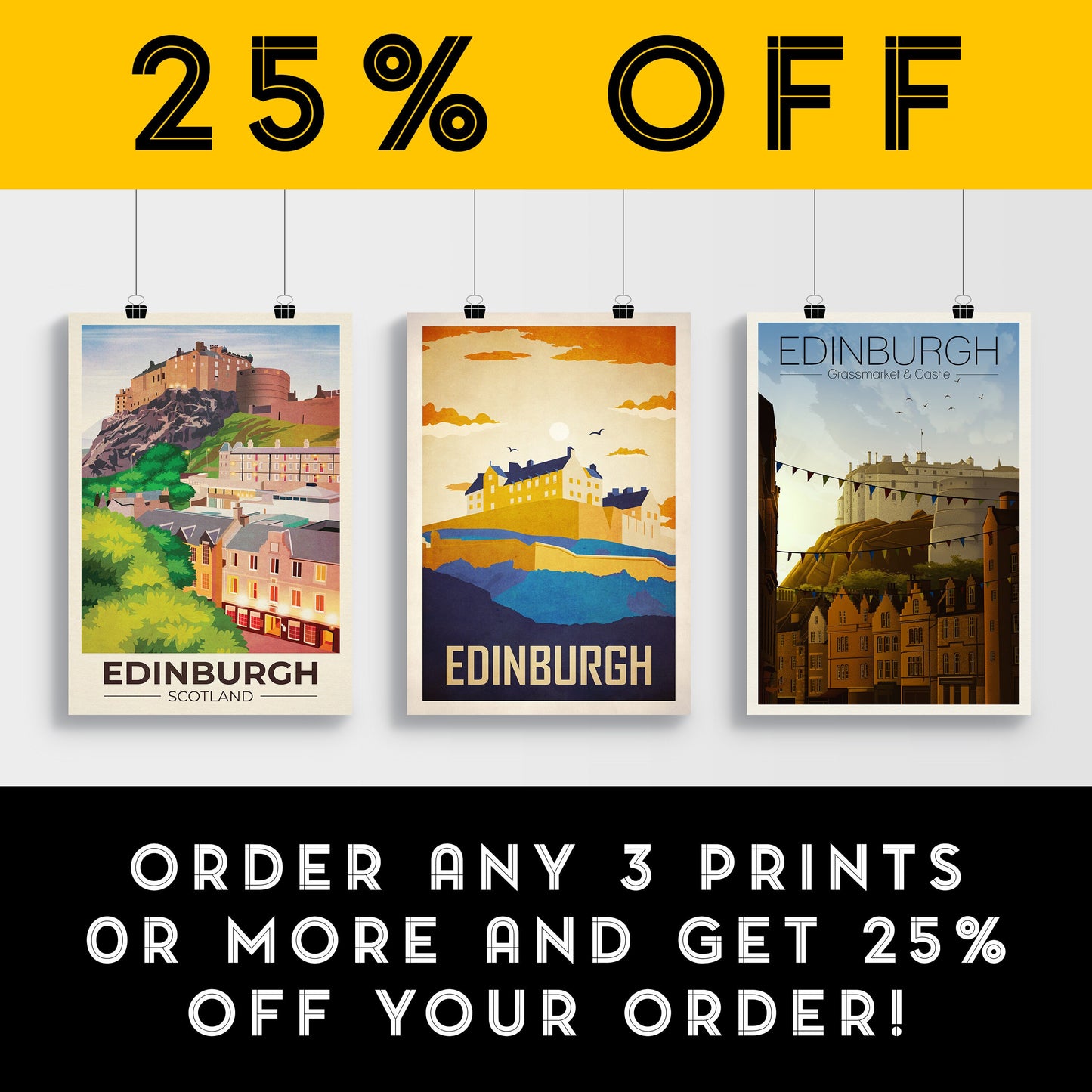 Edinburgh Travel Poster - Grassmarket - Edinburgh Castle