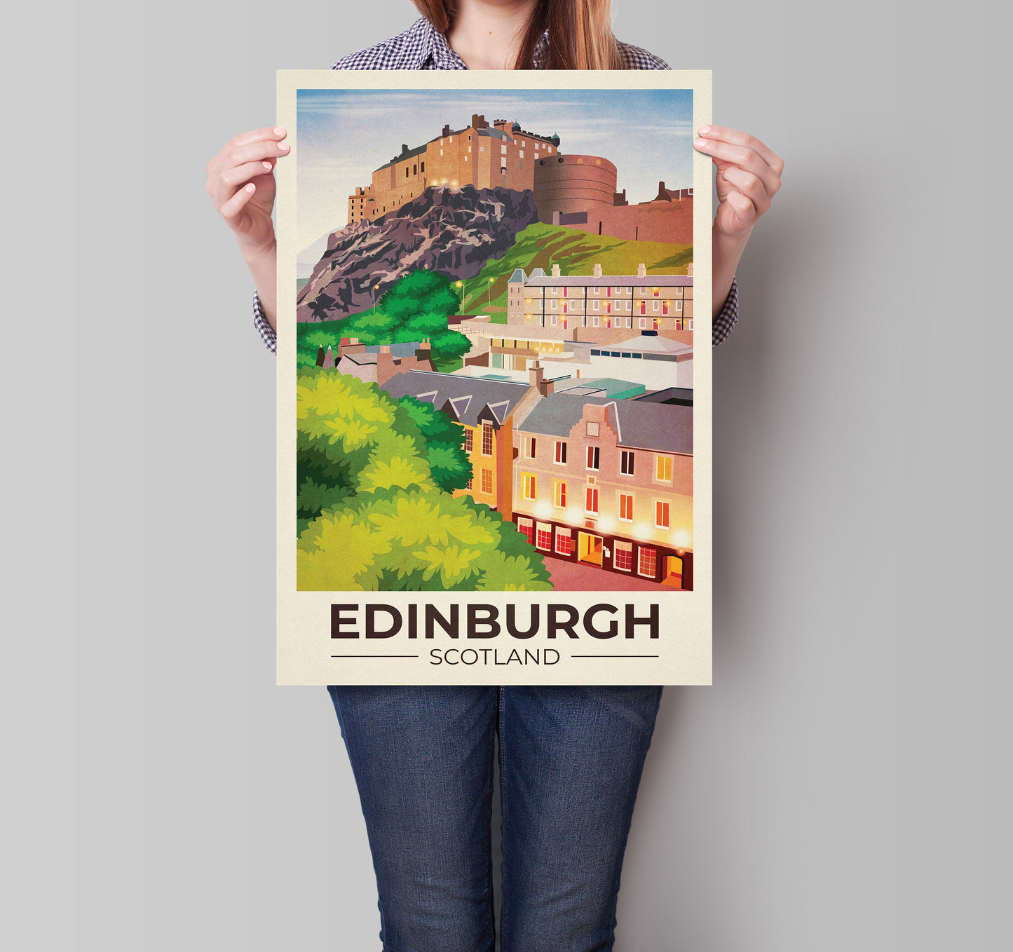 Edinburgh Travel Poster - Grassmarket - Edinburgh Castle