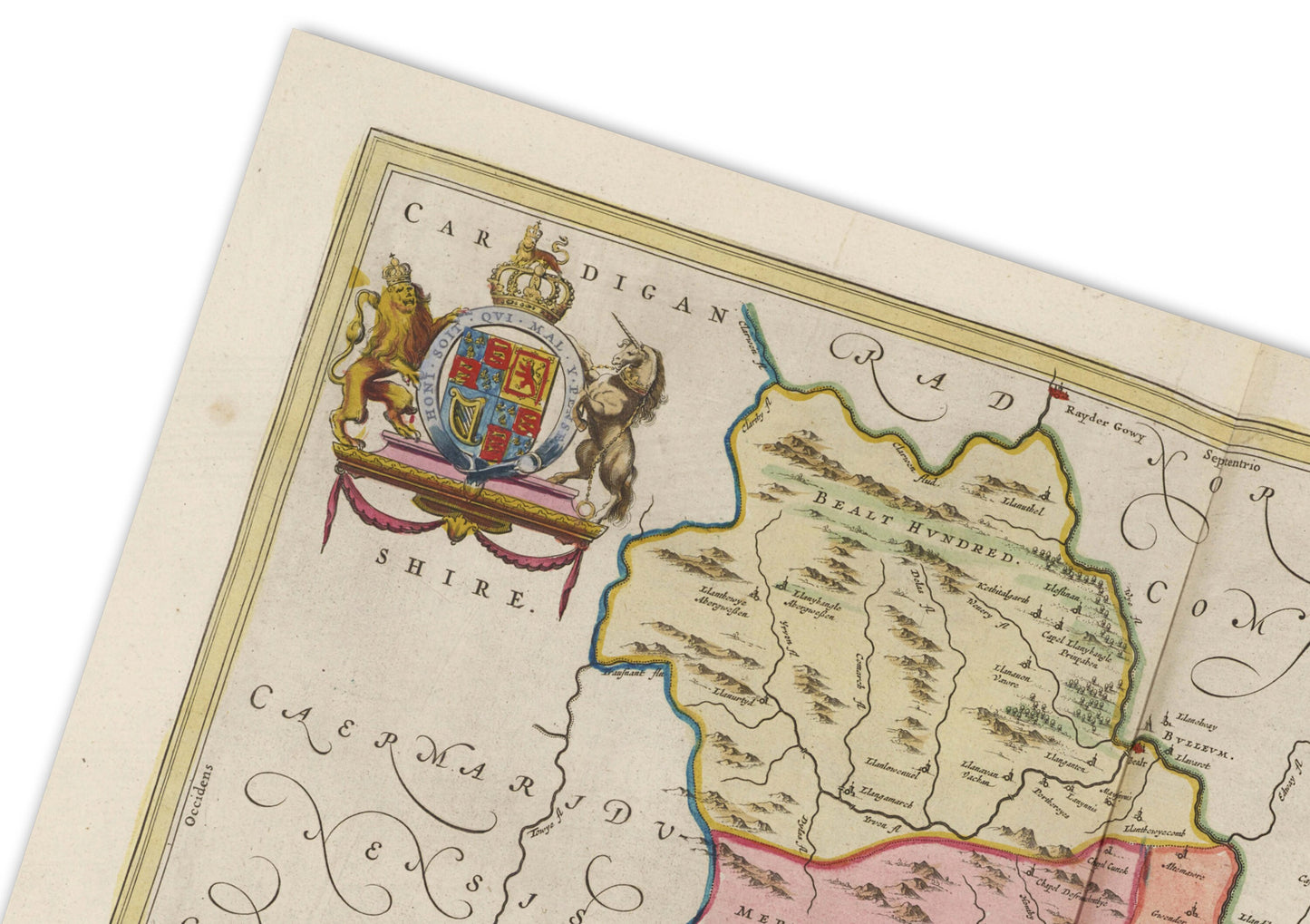 Brecknockshire Map | Comitatvs Brechiniae | Old map of Brecknock by J. Blaeu |1665 | Poster Wall Art|Welsh Maps | Blaeu