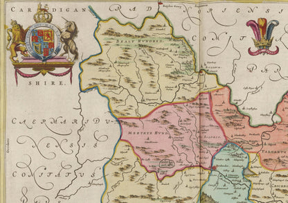 Brecknockshire Map | Comitatvs Brechiniae | Old map of Brecknock by J. Blaeu |1665 | Poster Wall Art|Welsh Maps | Blaeu