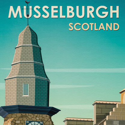 Musselburgh Print - Edinburgh Poster - old town hall - clock tower - East Lothian - Midlothian