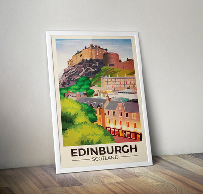 Edinburgh Travel Poster - Grassmarket - Edinburgh Castle