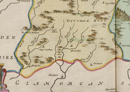 Brecknockshire Map | Comitatvs Brechiniae | Old map of Brecknock by J. Blaeu |1665 | Poster Wall Art|Welsh Maps | Blaeu