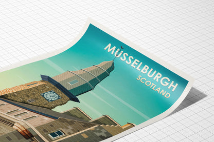 Musselburgh Print - Edinburgh Poster - old town hall - clock tower - East Lothian - Midlothian