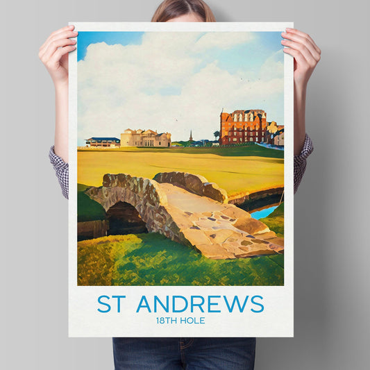 St Andrews Golf Print, 18th Hole, Swilcan / Swilken  Bridge, The Old Course, The Home of Golf, Grand Old Lady, Scotland Illustration Art