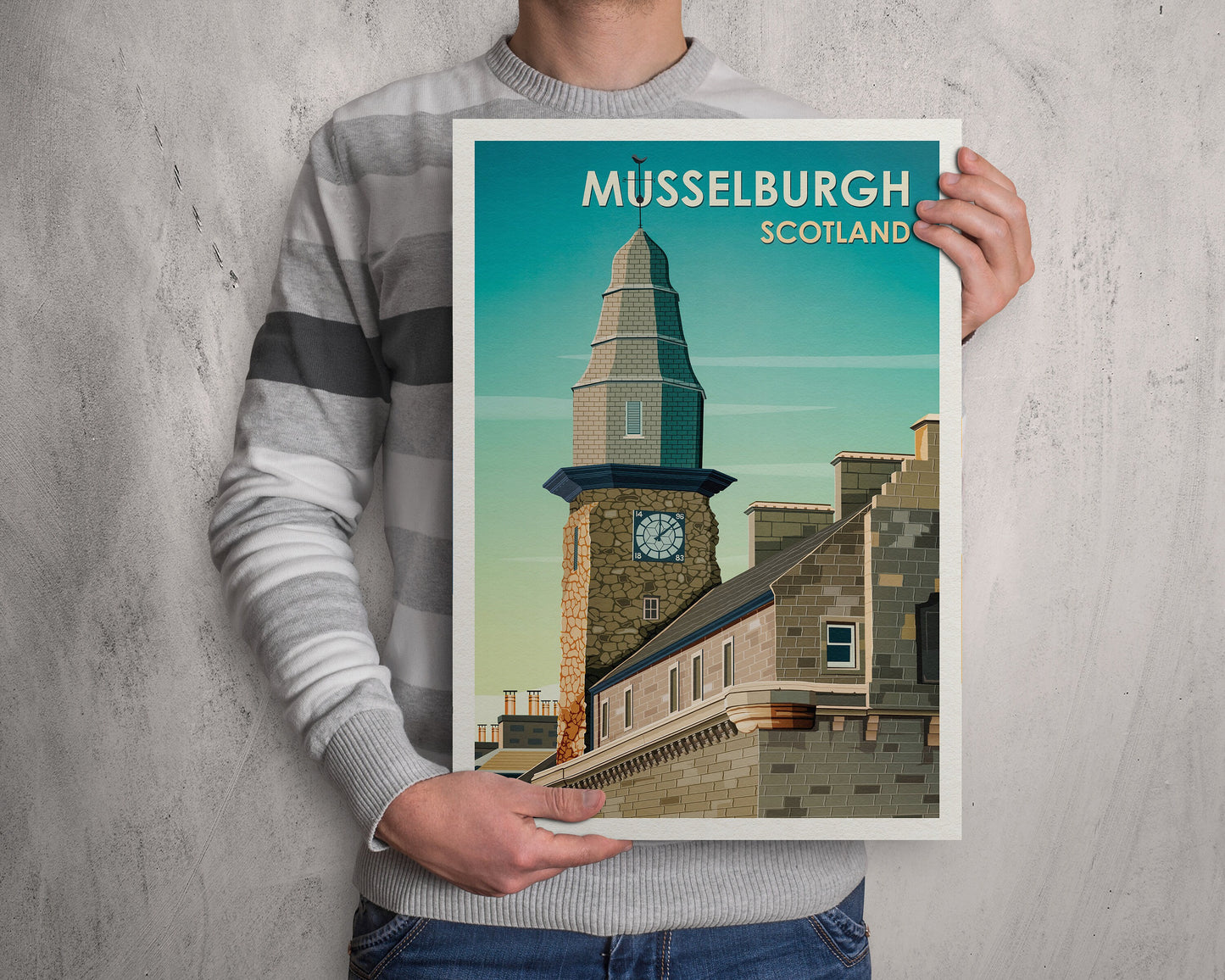 Musselburgh Print - Edinburgh Poster - old town hall - clock tower - East Lothian - Midlothian