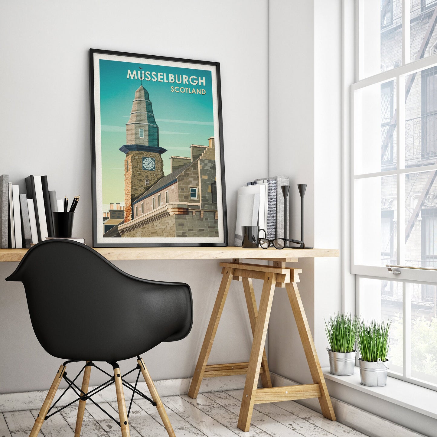 Musselburgh Print - Edinburgh Poster - old town hall - clock tower - East Lothian - Midlothian