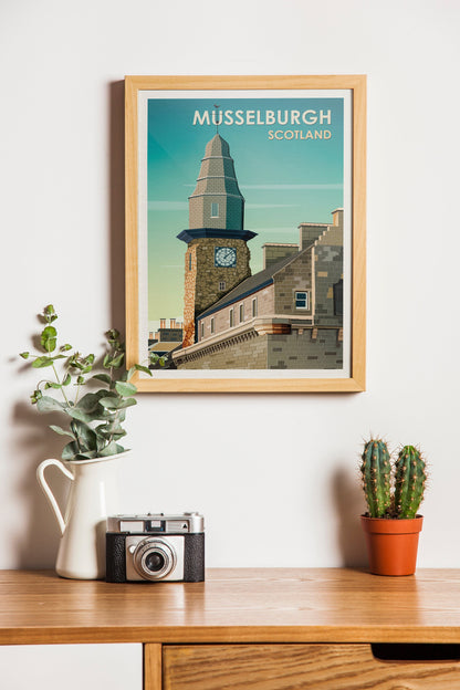 Musselburgh Print - Edinburgh Poster - old town hall - clock tower - East Lothian - Midlothian