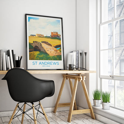 St Andrews Golf Print, 18th Hole, Swilcan / Swilken  Bridge, The Old Course, The Home of Golf, Grand Old Lady, Scotland Illustration Art