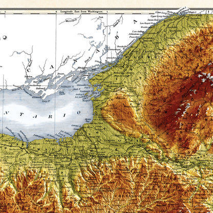 New York Map -  1831 Vintage Relief Map Print With 3D Illusion - Professionally Restored - Tompkins - Steuben - Cattaraugus - Delaware