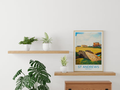 St Andrews Golf Print, 18th Hole, Swilcan / Swilken  Bridge, The Old Course, The Home of Golf, Grand Old Lady, Scotland Illustration Art