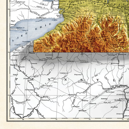 New York Map -  1831 Vintage Relief Map Print With 3D Illusion - Professionally Restored - Tompkins - Steuben - Cattaraugus - Delaware