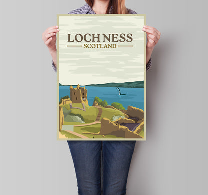 Loch Ness Monster Travel Poster - Wall Art - Home Decor - Printing - Giclee - Minimalist - Scotland - Highlands - Artwork - Scottish Gift