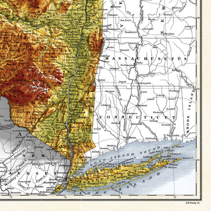 New York Map -  1831 Vintage Relief Map Print With 3D Illusion - Professionally Restored - Tompkins - Steuben - Cattaraugus - Delaware