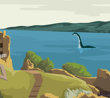 Loch Ness Monster Travel Poster - Wall Art - Home Decor - Printing - Giclee - Minimalist - Scotland - Highlands - Artwork - Scottish Gift