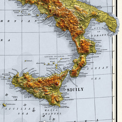 Italy Map - 1894 Vintage Italy Shaded Relief Map - 3D Illusion - Lombardy - Emilia - Rome - Corsica - Tuscany - Latium - Campania - Sardinia