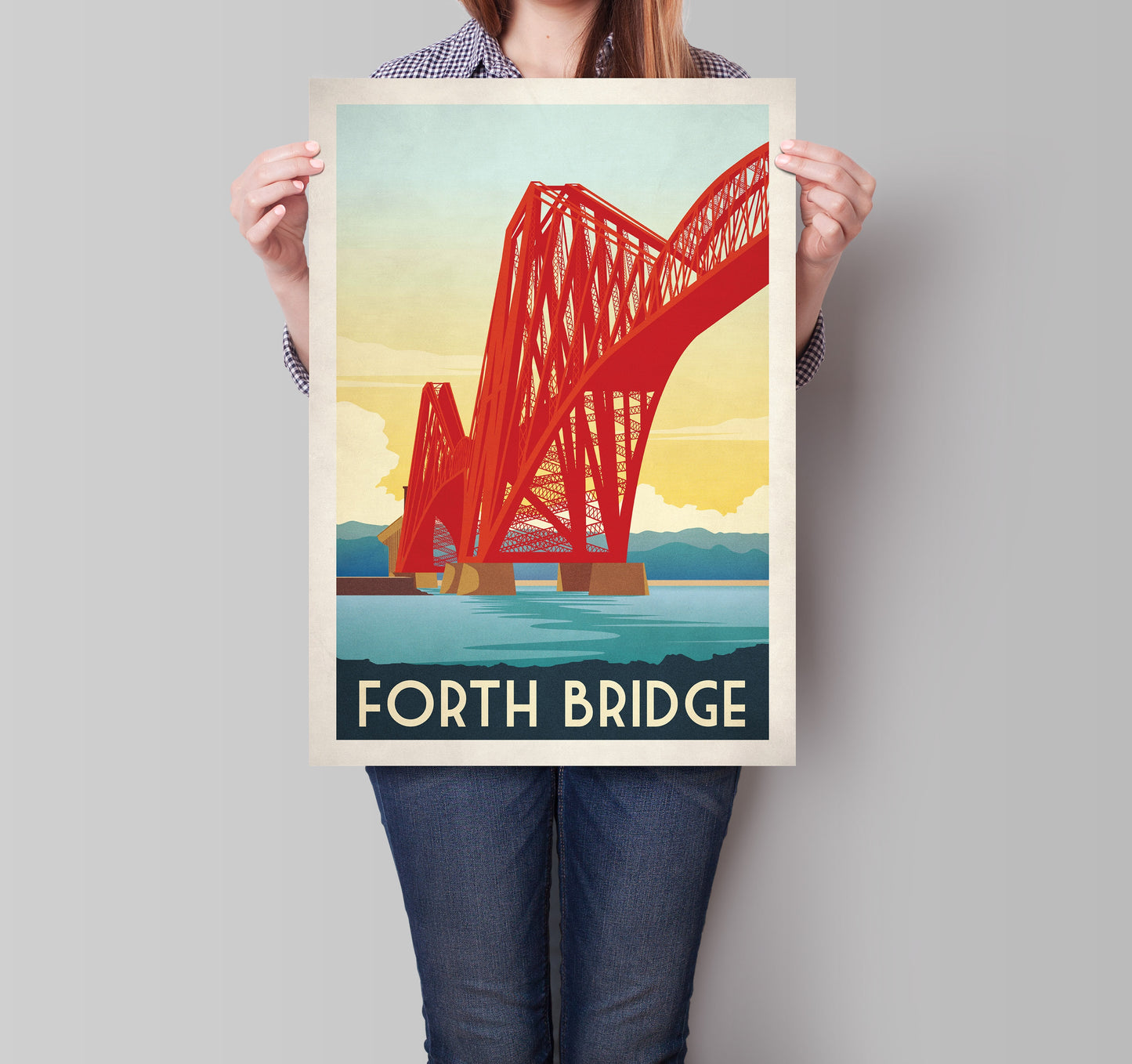 Forth Rail Bridge Travel Poster, Iillustration of Forth Rail Bridge between Edinburgh and Fife, Scottish Art, Forth Bridge Art, Wall Art