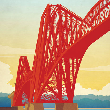 Forth Rail Bridge Travel Poster, Iillustration of Forth Rail Bridge between Edinburgh and Fife, Scottish Art, Forth Bridge Art, Wall Art