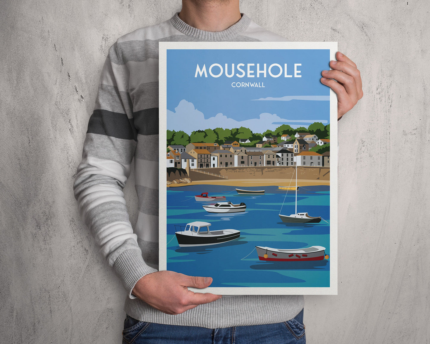 Mousehole Print - Cornwall Travel Poster - England - Mousehole Harbour