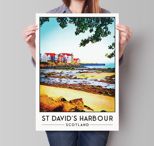 St David's Harbour Print - Dalgety Bay Travel Poster - Fife Gift - Coastal Path