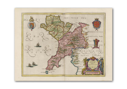 Caernarfonshire Map | Comitatvs Caernarvoniensis | Ancient map by J. Blaeu |1665 | Poster Wall Art |Welsh Maps