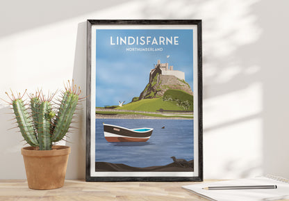 Lindisfarne Print - Holy Island - Northumberland Travel Poster -  Lindisfarne Castle