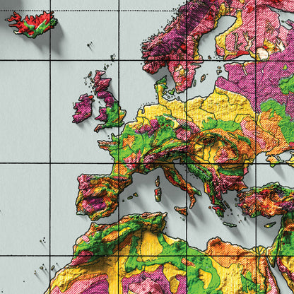 World Geology Map - 1944 Vintage Geological World Poster - Geological Survey 3D effect shaded relief Print - Reproduction Print