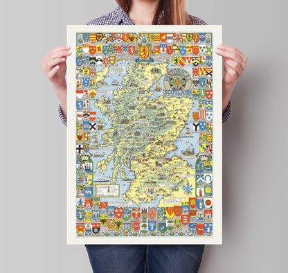 Historical Scotland Map, Pictorial Scottish Map, large map, fine art print, antique decor, oversize map print, Scottish gift