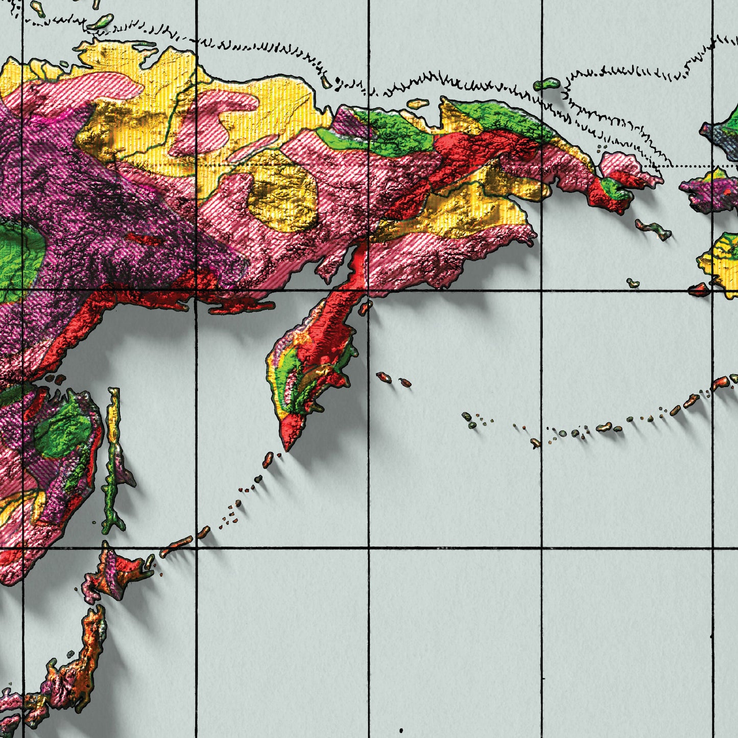 World Geology Map - 1944 Vintage Geological World Poster - Geological Survey 3D effect shaded relief Print - Reproduction Print